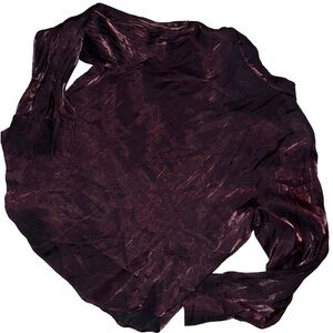 Vintage 90s Maroon red purple satin long sleeve collared button button up